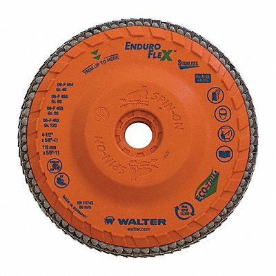 WALTER SURFACE TECHNOLOGIES 06F462 Flap Disc Coated 4 1/2 dia 13 300 RPM