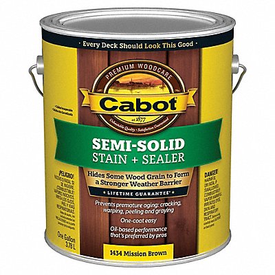 CABOT 1400000000000 Stain Semi-Solid Mission Brwn Flat 1gal.