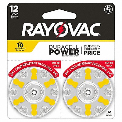 RAYOVAC 10CR12ROVUS Hearing Aid BATT 1.4V DC 100 mAh CA PK12