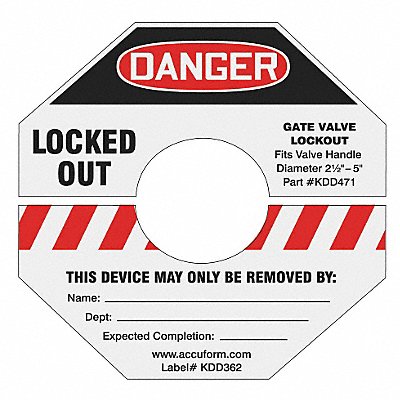 ACCUFORM KDD368RD Gate Valve Lockout Label 10.125in sq PP