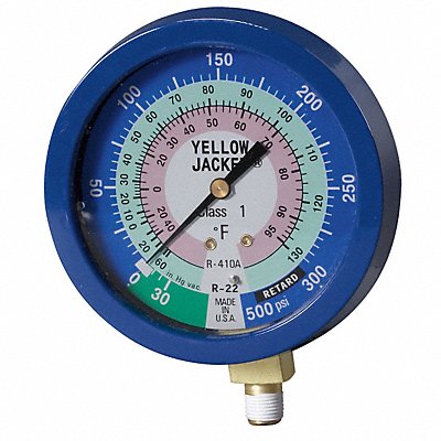 YELLOW JACKET 49516 Gauge 3 1/8In Dia Low Side Blue 350 psi