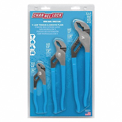 CHANNELLOCK VJ3 Tongue and Groove Plier Set Dipped 3Pcs.