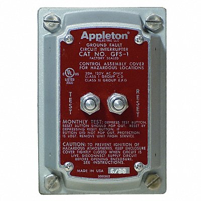 APPLETON ELECTRIC GFS1 GFCI Cover 5mA Trip Setting 125-250V 20A