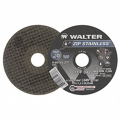 WALTER SURFACE TECHNOLOGIES 11F042 CutOffWheel 7/8 Connect. ZIP STAINLESS