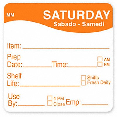 DAYMARK IT1201562TUE Food Safety Label Yellow/White 2 in H