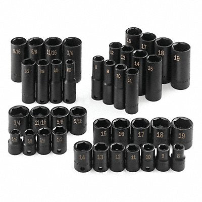 SK PROFESSIONAL TOOLS 4090 Impact Socket Set Steel Black Oxide 5/16- 3/4 in
