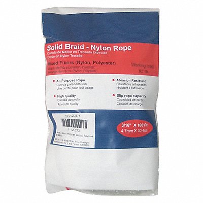 GRAINGER 12U273 General Purpose Utility Rope 3/16 Dia.x100 L