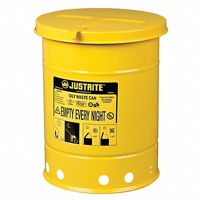 JUSTRITE 9111 Oily Waste Can 6 gal Steel Yellow