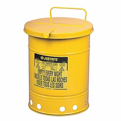 JUSTRITE 9711 Oily Waste Can 21 gal Steel Yellow