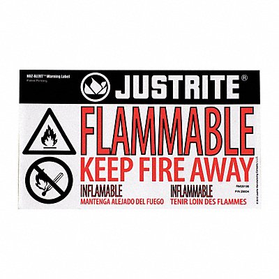 JUSTRITE 29004 Safety Cabinet Lbl 6x10.375in Paper