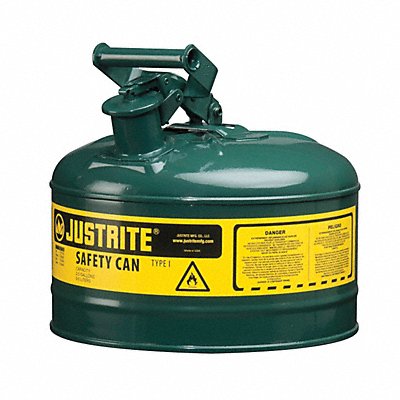 JUSTRITE 7125400 Type I Safety Can 2.5 gal Green 11.5In H