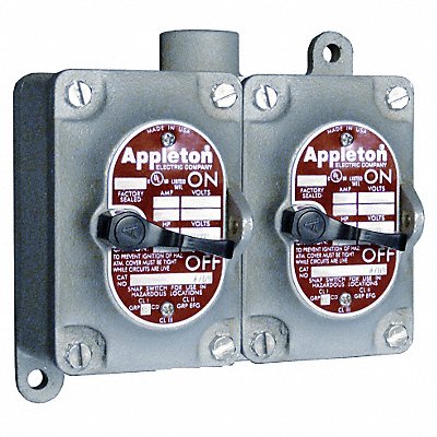 APPLETON ELECTRIC Tumbler Switch: 1 Gang, 3-Way, 20 A, 277 V AC, Dead-End Hub, 1 in Hub Size