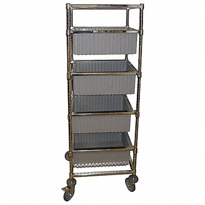 GRAINGER KC1242163C03 Mobile Bin Cart 68Hx24W w/4 Grey Bins