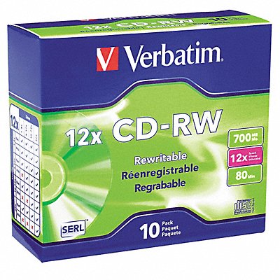 VERBATIM VER95156 CD-RW Disc 700 MB 80 min 12x PK10