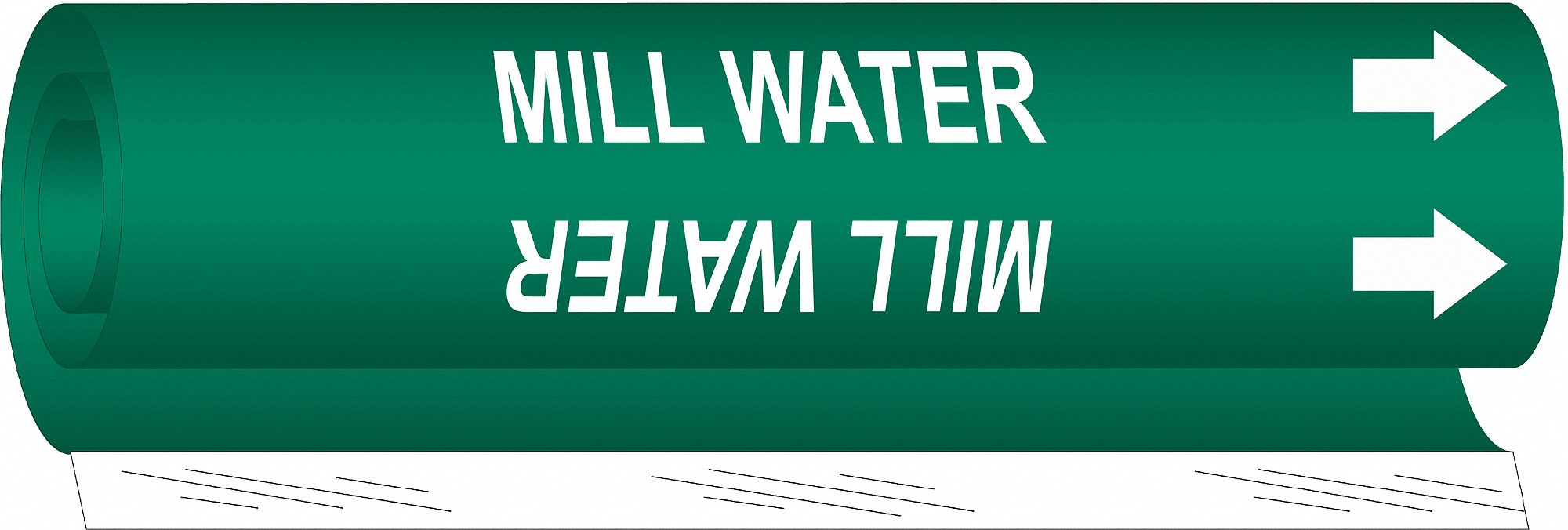 BRADY 5725O Pipe Marker Mill Water 5 in H 8 in W