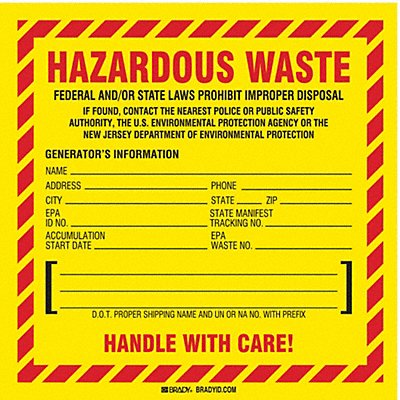 BRADY 121144 DOT Handling Label Waste 6 W PK100