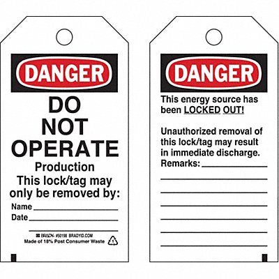 BRADY 50198 Danger Tag 5-3/4 x 3 In OSHA 3/8 In PK25