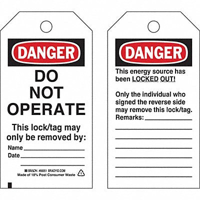 BRADY 65408 Danger Tag 5-3/4 x 3 In Cardstock PK25