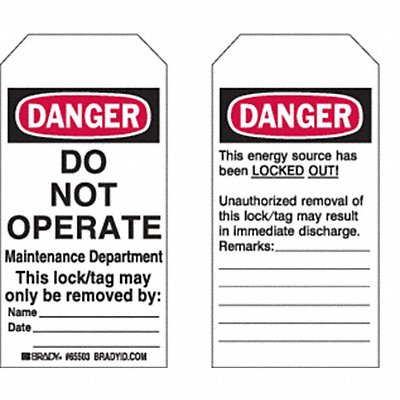 BRADY 65441 Danger Tag 5-3/4 x 3 In Cardstock PK25