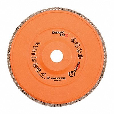 WALTER SURFACE TECHNOLOGIES 15R712 Flap Disc Coated 7 dia 8 600 RPM
