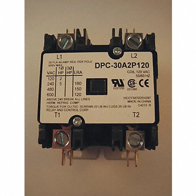 RELAY AND CONTROL CORP. DPC30A2P120 Definite Purpose Contactor 30A 2-Pole 120VAC
