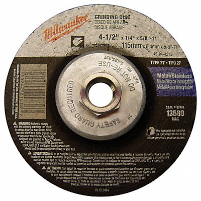 MILWAUKEE 49944515 Grinding Disc 4-1/2 X1/4 X5/8 -11