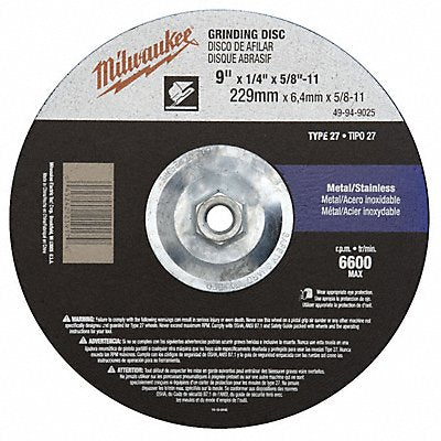 MILWAUKEE 49949025 Grinding Disc 9 X1/4 X5/8 -11