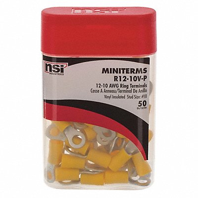 NSI INDUSTRIES R1210VP Ring Term Vinyl #10 Stud 12-10 AWG PK50