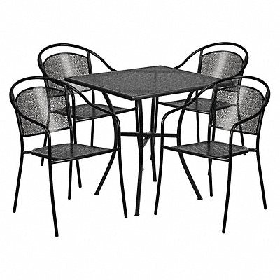 FLASH FURNITURE CO28SQ03CHR4BKGG Square Patio Table Set 4 Chairs Black