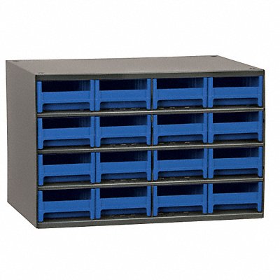 AKRO-MILS 19416BLU G2391 Bin Cab 16BlueDrwr Grey 11 H BlueDrwr