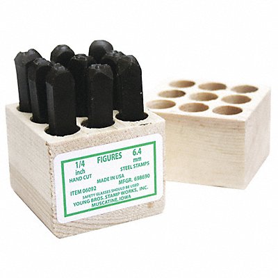 YOUNG BROS. STAMP WORKS 9092 Hand Cut Number Set 1/2in H Gothic Steel