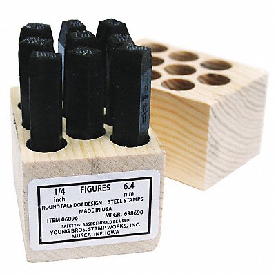YOUNG BROS. STAMP WORKS 5096 Round Face Dot Number Set 3/16in H Steel