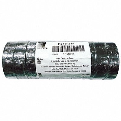 GRAINGER 19N747 Elec Tape 60 ft Lx3/4 W 7 mil Black PK10