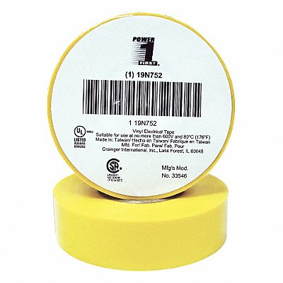 GRAINGER 19N752 Elec Tape 60 ft Lx3/4 in W 7 mil Yellow