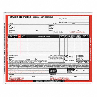 JJ KELLER 12463 Hazmat Bill of Lading Forms Hazmat PK500