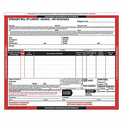 JJ KELLER 956 Hazmat Bill of Lading Forms Hazmat PK250