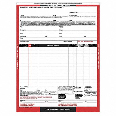 JJ KELLER 958 Hazmat Bill of Lading Forms Hazmat PK250