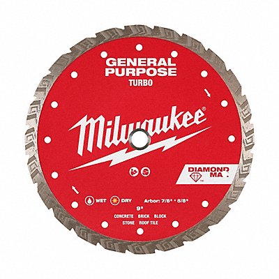 MILWAUKEE 49939109 Diamond Saw Blade Diam 9 Arbor 5/8 7/8
