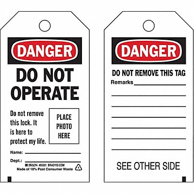 BRADY 65501 Danger Tag 5-3/4 x 3 In Met 3/8 In PK10