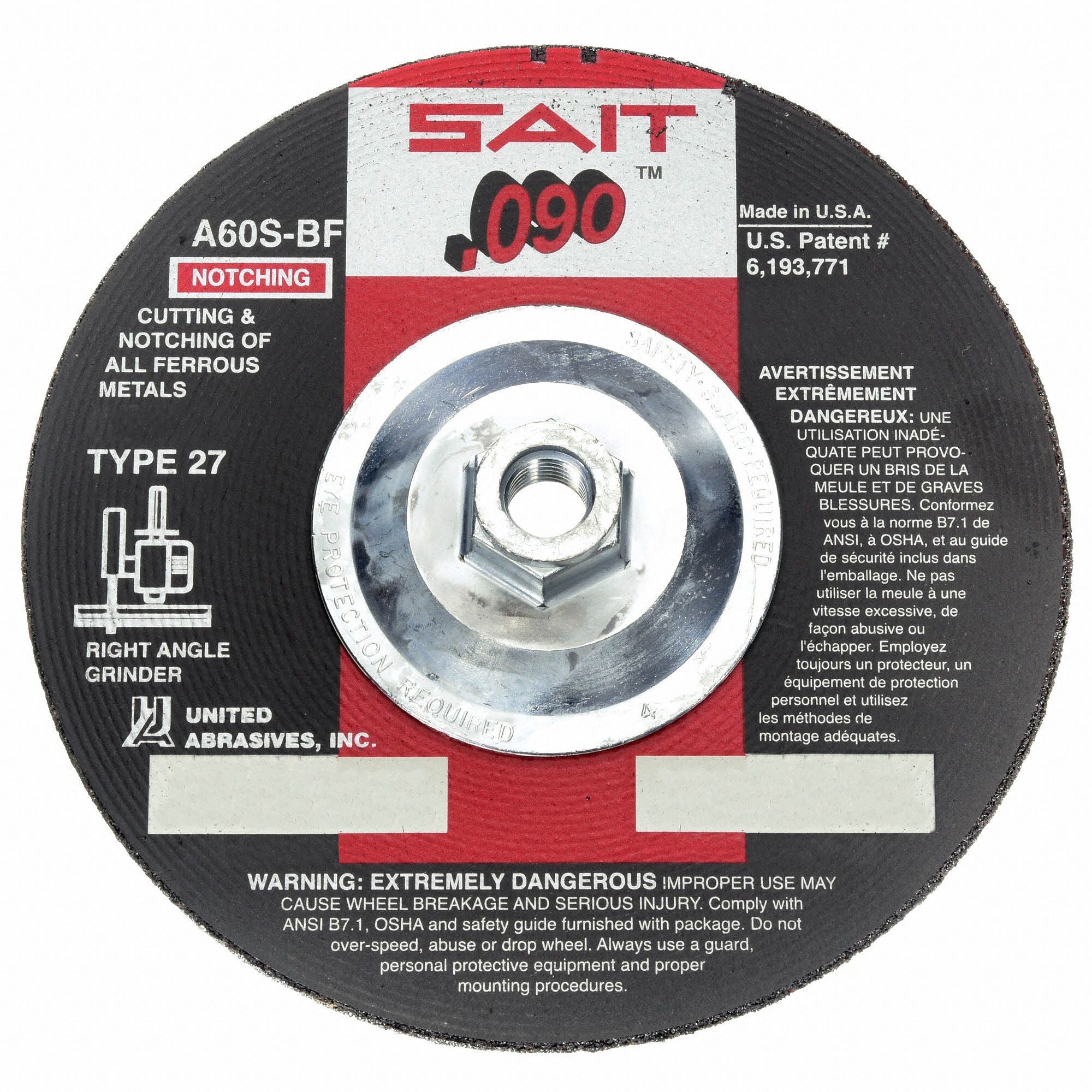 UNITED ABRASIVES-SAIT 20916 Depressed Centre Cut Off Wheel 5/8 -11CN ThreadHle