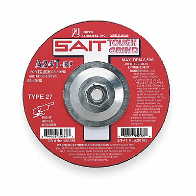 UNITED ABRASIVES-SAIT 20165 Depressed Grinding Wheel 5/8 -11CN ThreadHle