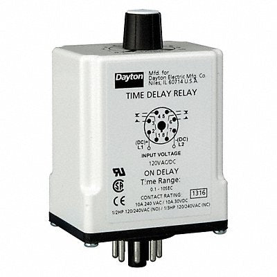 DAYTON 1EGB4 H7808 Single Function Time Delay Relay 120VAC/DC 8Pins