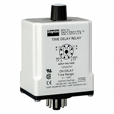 DAYTON 1EGB8 H7813 Single Function Time Delay Relay 120VAC/DC 8Pins