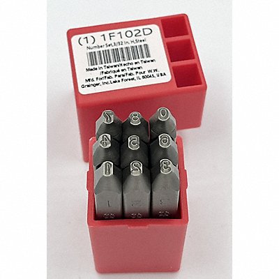 GRAINGER 1F102 Number Set 3/32 in H Steel