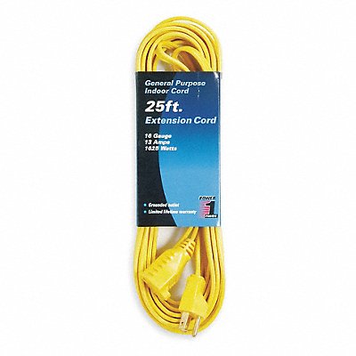 POWER FIRST 1FD58 Extension Cord 25ft 16Ga 13A SPT-2 Yel