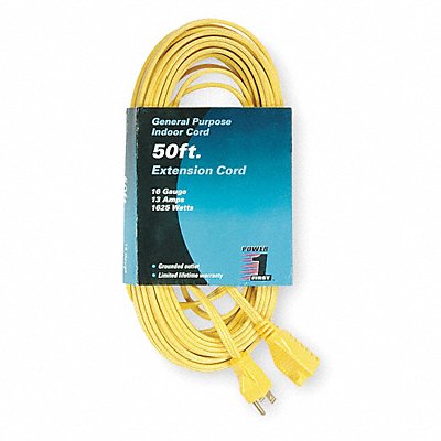 POWER FIRST 1FD59 Extension Cord 50ft 16Ga 13A SPT-2 Yel