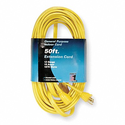 POWER FIRST 1FD62 Extension Cord 50ft 12Ga 15A SPT-3 Yel