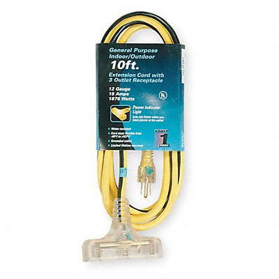 POWER FIRST 1FD67 Extension Crd 10ft 12Ga 15A SJTW Yel/Blk