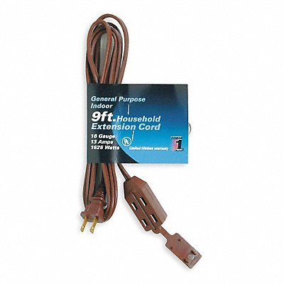 POWER FIRST 1FD68 Extension Cord 9ft 16Ga 13A SPT-2 Brn