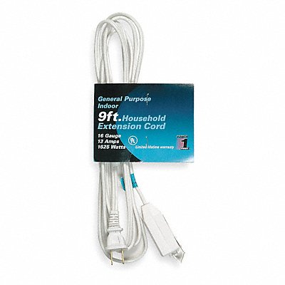 POWER FIRST 1FD69 Extension Cord 9ft 16Ga 13A SPT-2 Wht